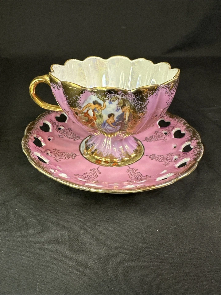 Taza de té y platillo Lefton China Love Angels porcelana esmalte perla TV20583 1950’s Foto 3 de 4