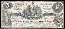 1861 CSA CONFEDERATE STATES AMERICA CURRENCY $5 DOLLAR NOTE T36 PF-3 Cr. 276