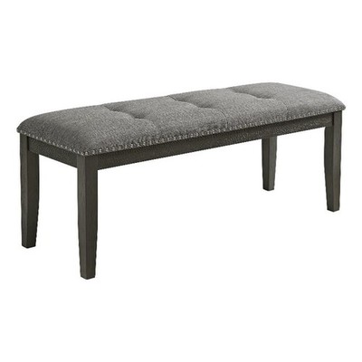 Picket House Furnishings Eve Bench w/ Gray Fabric and Nail Heads in Charcoal