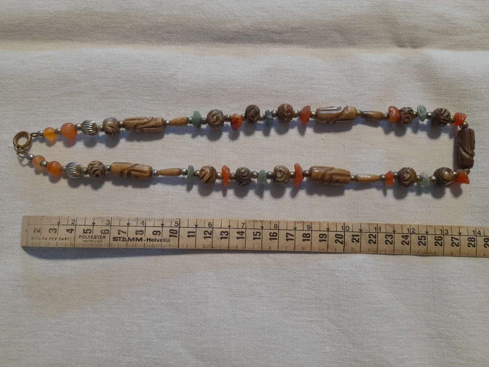 Lotto tre collane vintage etniche, osso, turchese, pietre, metallo, colorate - Immagine 2 di 4