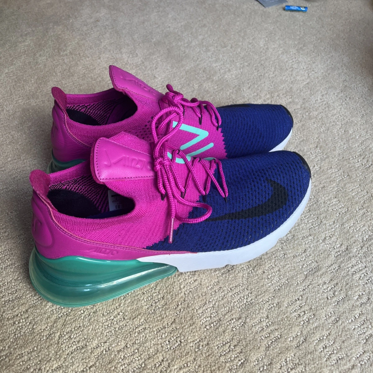 %Size 9 Men Nike Air Max 270 Flyknit Fuchsia Flash A01023-401 / A 19 Nike Air Max 270 Flyknit Fuchsia Flash for Sale  main image 2