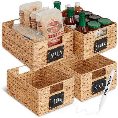 Best Choice Products Water Hyacinth Pantry Baskets Chalkboard 12in, Set of 4