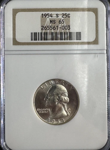 1954-S Washington Quarter NGC MS65 – Gem BU Silver 25C
