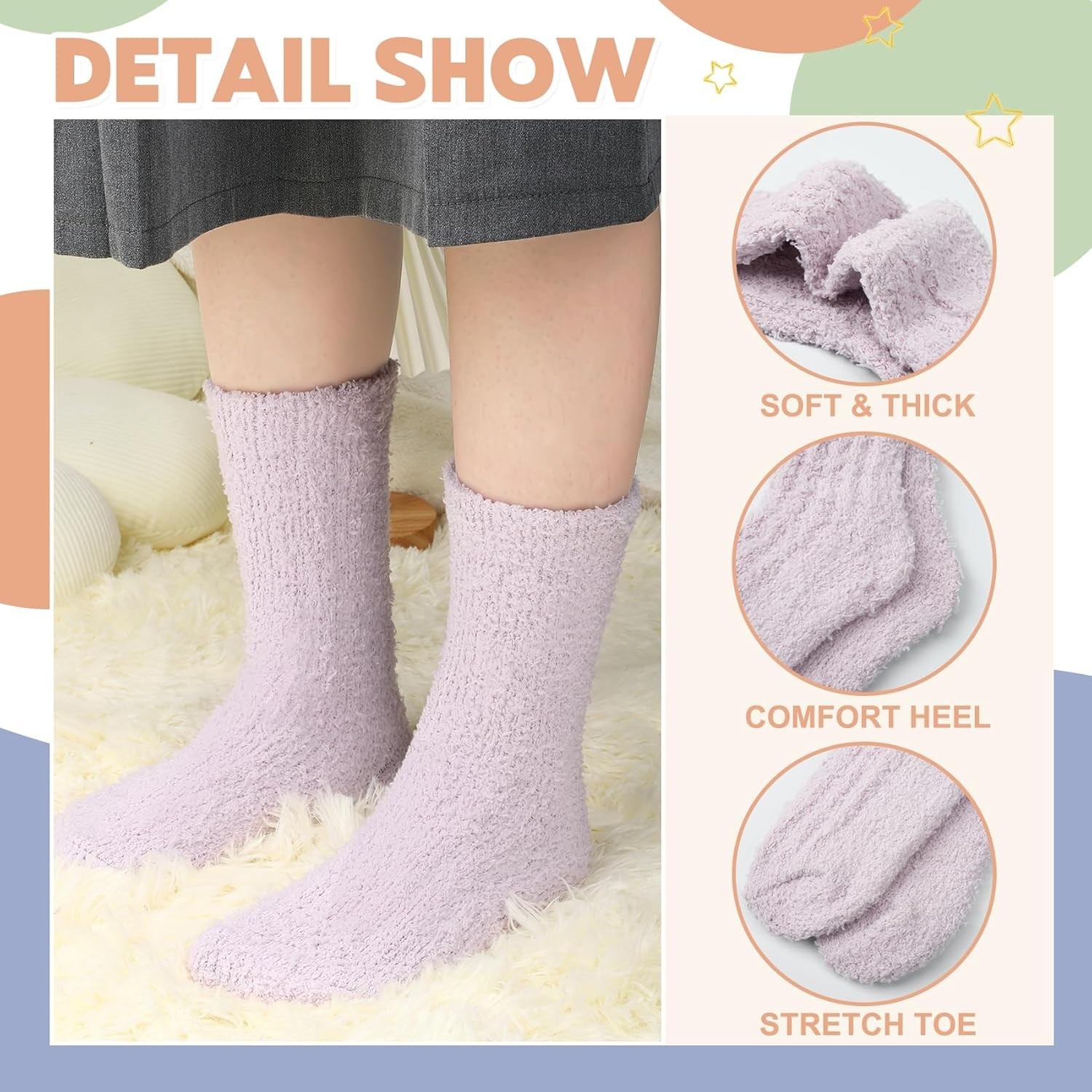 6 Pairs of Plush Women’s Socks - Warm Fluffy Slippers for Cold Weather Comfort