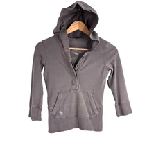 Vintage Y2K Abercrombie Henley Hoodie S Brown Babydoll Crop Stretch 2000s Retro