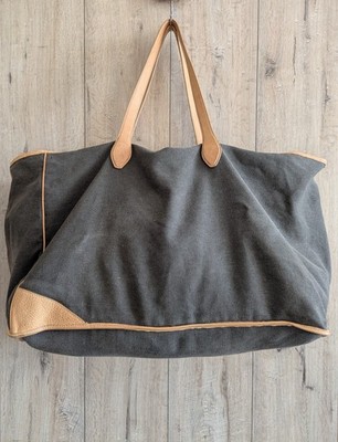 Jil Sander Large Canvas Leather Tote Bag Minimalist Weekend Travel Bag Italy