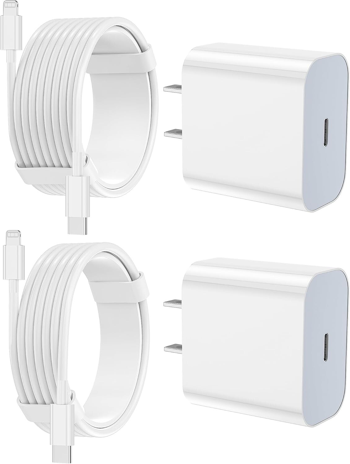 iPhone Fast Charger 2 Pack Type C Wall Block with 6FT & 10FT Cables-image