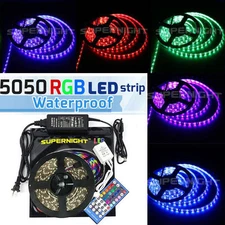 5M 5050 SMD 300LEDs RGB LED Strip Light Black PCB IP65 Waterproof/ Remote/ Power