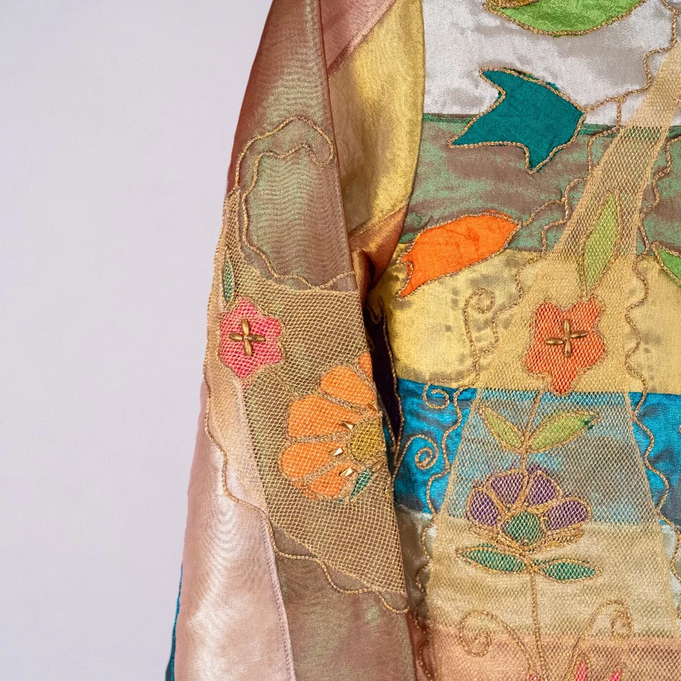 Sandy Starkman Mixed Media Floral Patchwork Art to Wear Jacket Women's SZ MEDIUM Foto 2 de 4