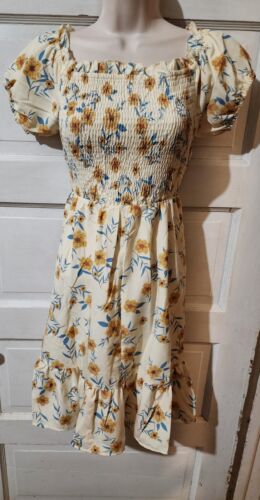 Minikleid gelb Größe 0XL 12 Kurzarm Blumenmuster