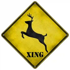 Deer Crossing 16.5" X 16.5" Diamond Metal Sign