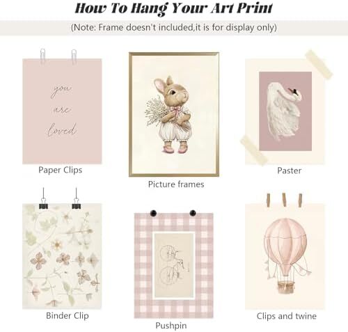 Pink Nursery Wall Art Baby Girl Canvas Wall Decor Vintage Poster Bunny Flower Wa