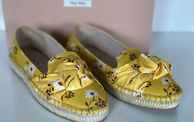 NIB MIU MIU Women's Yellow Flower Espadrille Sandal 8 US 5S037D Made in Italy 