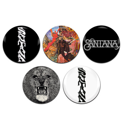 5x Santana 60er Psychedelic Latin Rock Band 25mm / 1 Zoll D Pin Button Anstecker