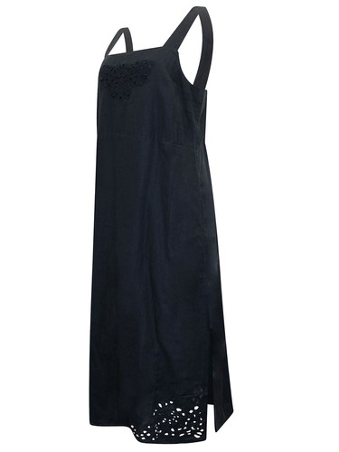 Ex The White Company navy blue pure linen cutwork midi dress Size 14 New - Picture 2 of 4