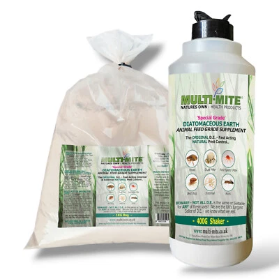 MULTI MITE 400g Shaker PLUS 1KG Bag Diatomaceous Earth DE Red Mite FEED Grade
