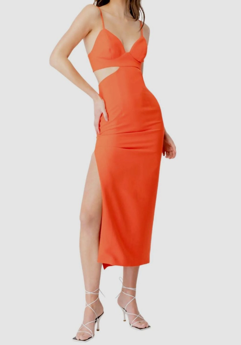orange fitted midi dress $119 Bardot Women Orange Cutout Slit Sleeveless Bodycon Midi Dress Size AU  8/US4