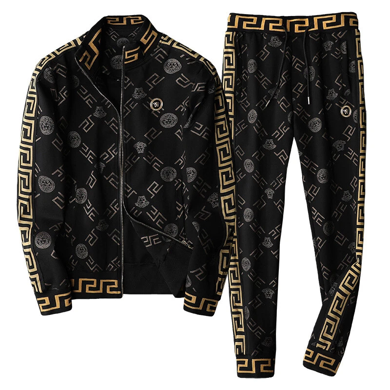 Two Piece Hooded Jacket Mens Tracksuits Set Jogging Top Bottom Full Set with Zip