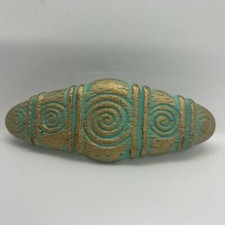Vintage Hair Accessory Egyptian Mint Green Gold Striped Swirl 90 s Barrette