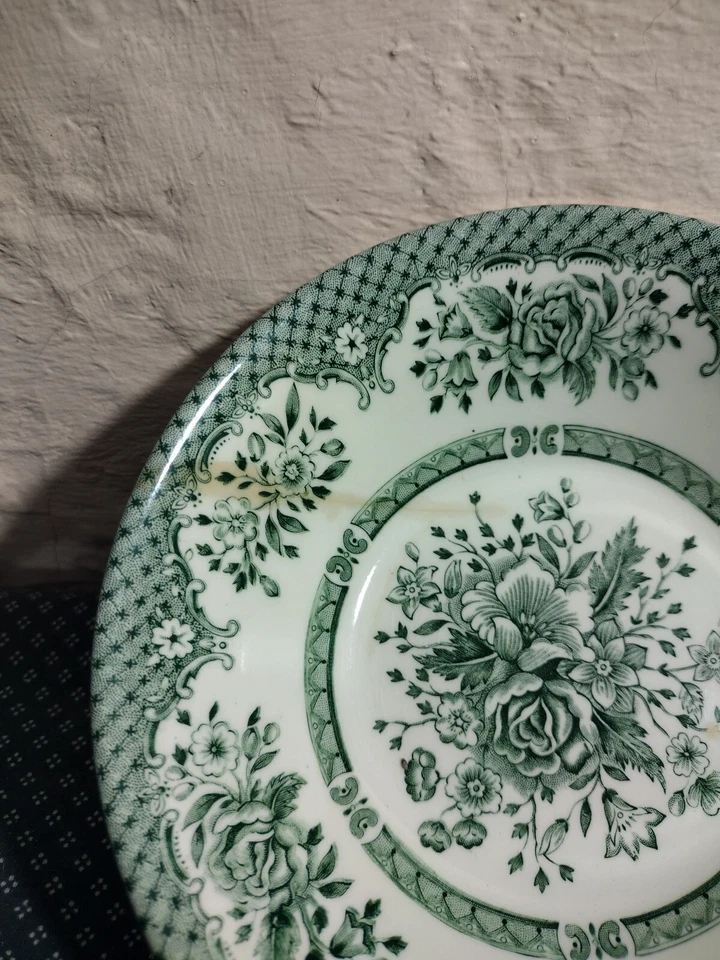 Kew Cereal Bowls Green Wood & Sons England Floral Trellis 6.5" - Image 2 of 4