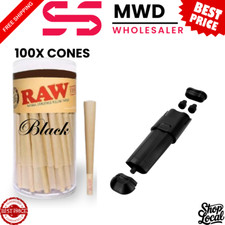 RAW Double Shot 2 Cone Filler  RAW Black 1 1/4 Pre-Rolled Cones 100 Count 