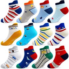 Anti-Slip Toddler Socks with Grips 12 Pairs Ankle Socks Boys Girls 1-7 Years