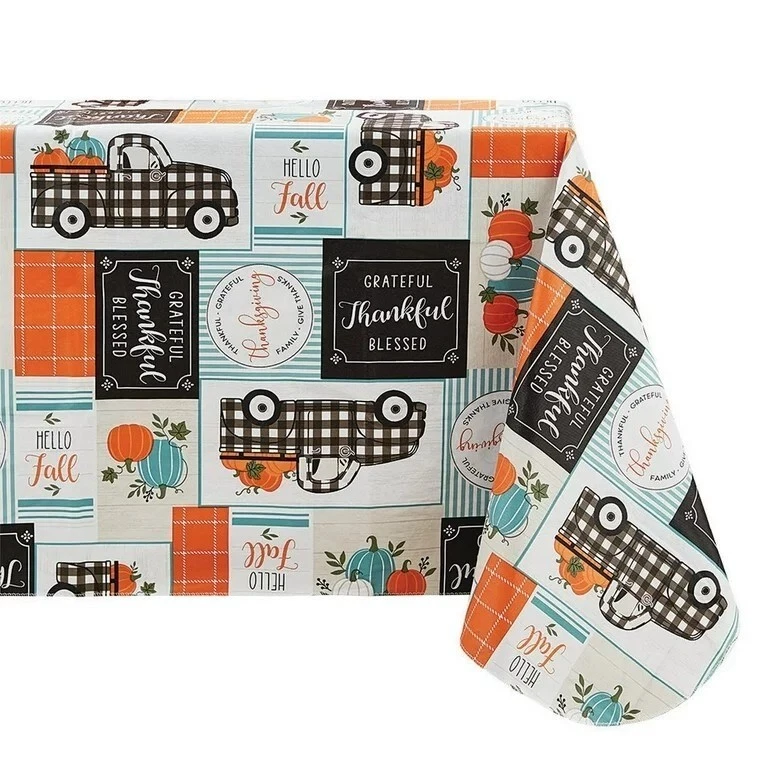 Way to Celebrate Fall Harvest Patchwork 60x102in PEVA Vinyl Tablecloth - Image 2 of 4