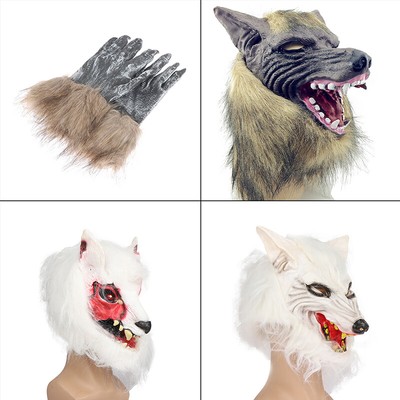 Kit Maschera E Guanti Da Lupo Grigio Per Halloween – Costume Adulti Taglia Unica