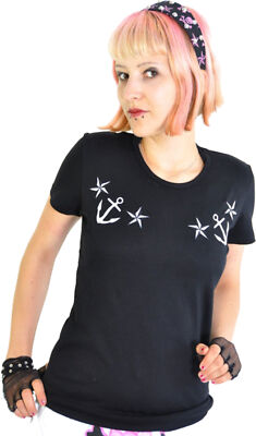 Küstenluder Stitched »NAUTIC STAR & ANCHOR« Girlie Kurzarm T-Shirt Rockabilly