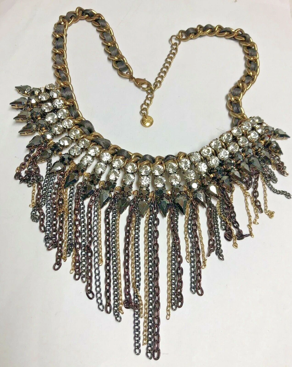 LOFT Drippy Festoon Rhinestone Satin Chain Necklace eBay