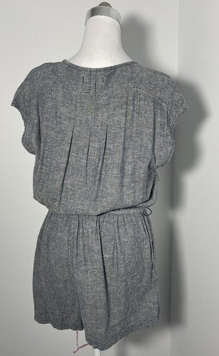 TOAD & CO - Blue / Grey Short Sleeve Hemp Blend V-Neck Faux Wrap Romper Size M - Picture 5 of 7