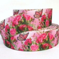 GROSGRAIN RIBBON 5/8", 7/8",1.5",3" Flowers Butterflies Spring Summer PRINTED