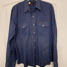 Vintage 70s/80s Wrangler Blue/Black Western Pearl Snap Shirt Men's Size Large
