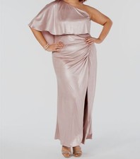 $228 Adrianna Papell Women Pink Metallic Popover One-Shoulder Gown Plus Size 18W