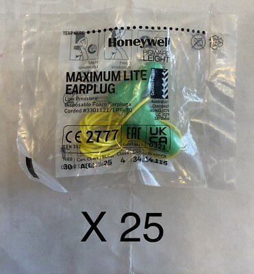 New Honeywell Maximum Lite Corded Earplugs - (25 Pair) Great Bargain