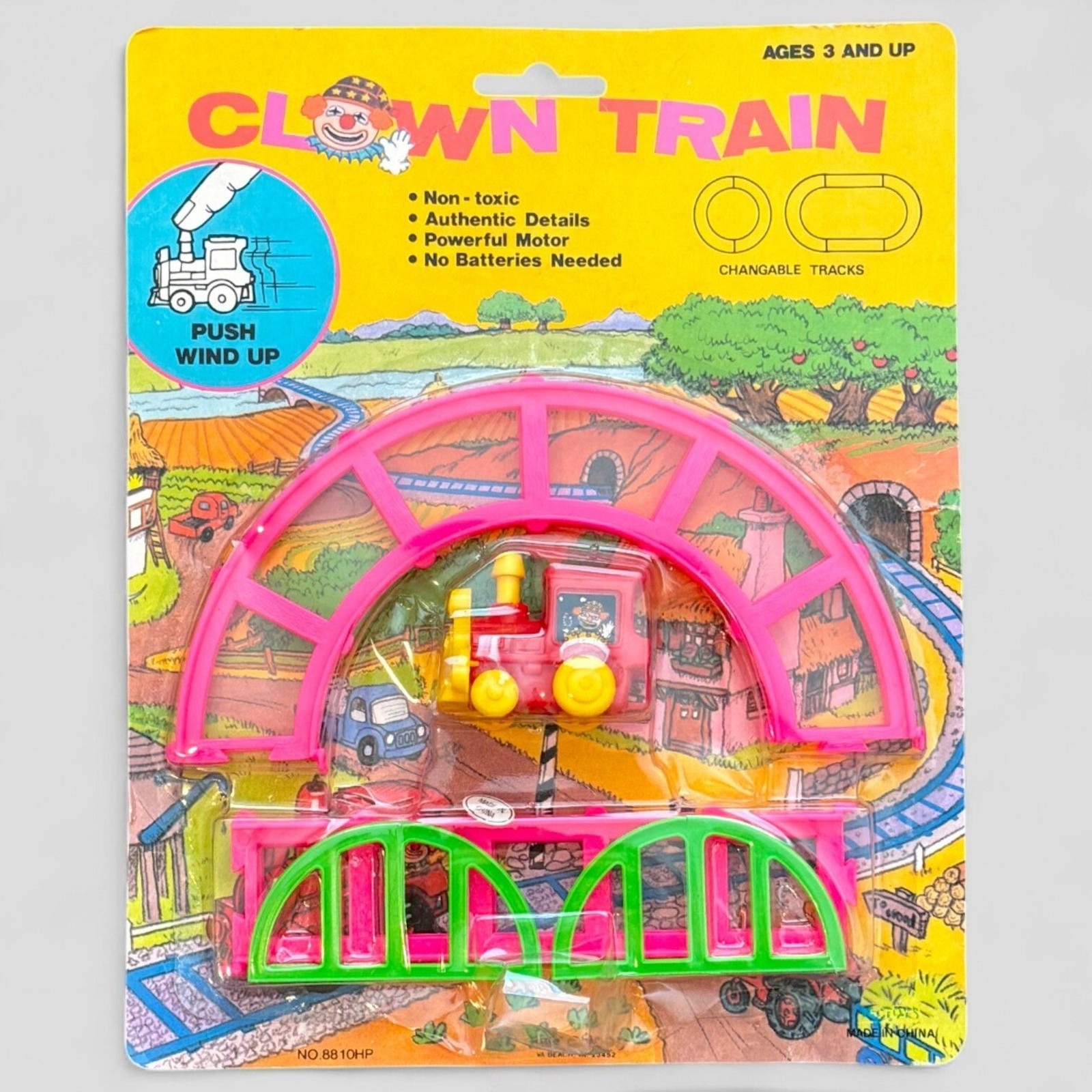 Vintage Clown Train Toy 1970's Kids Goods Push Wind Up w/ Original Packaging