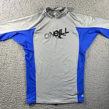 O'Neill Skins 6oz Rash Guard Mens 2XL Gray Blue Short Sleeve UPF 50 Swim Shirt