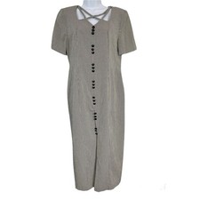 Vintage 90s Midi Dress Womens 10 Black White Check Shoulder Pads Rayon Tie Back