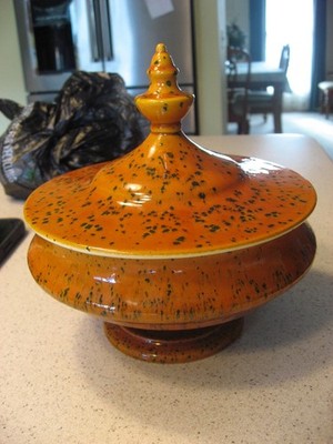 Vtg Baker Furniture Made in Italy Ceramic Covered Pedestal Bowl Signed abt 6.5''D