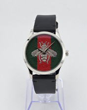 Gucci G-Timeless YA1264149 Men's Leather Band Green & Red Dial Watch ⌚