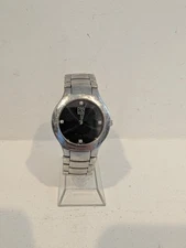 ESQ Quartz Womens Watch New Battery Silver Tone Black Dial 24mm