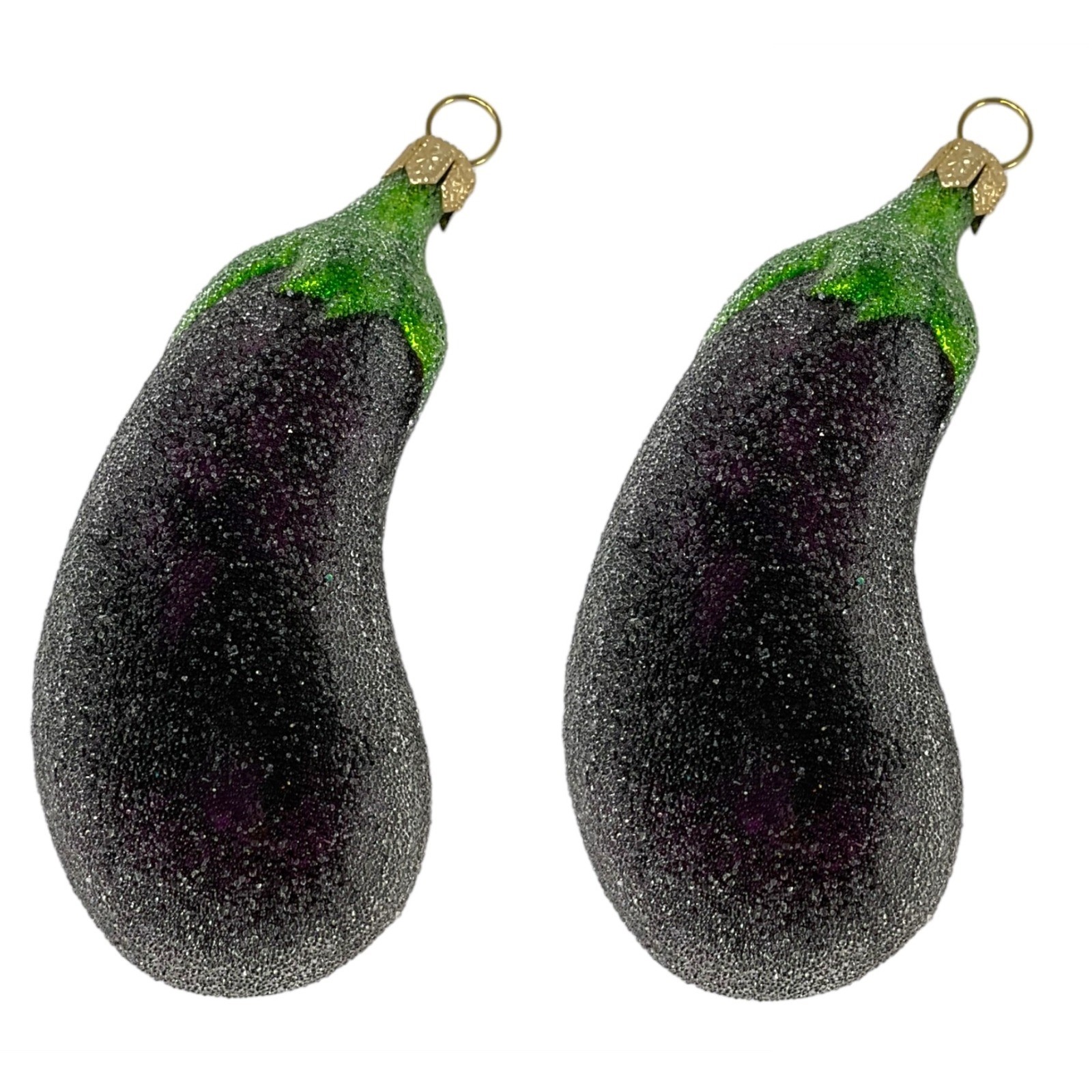 Eggplant Polish Glass Christmas Tree Ornaments  Set of 2