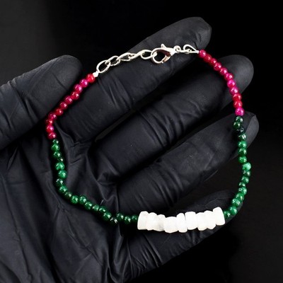 31,00 kt Rubin, Smaragd & Mondstein Perlen bestes funkelndes Armband RK 19 E719