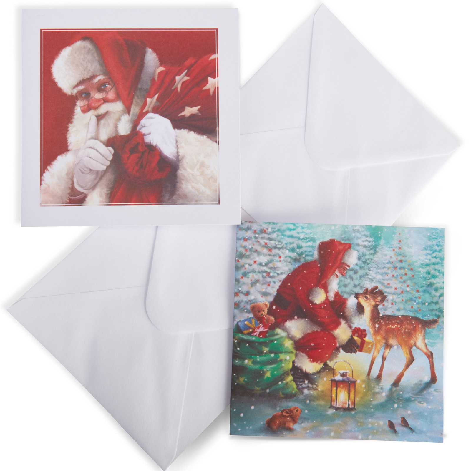 Traditional Mixed Christmas Cards Santa Star Print Gift Sack  - Pack 10