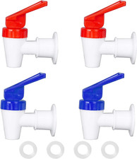 4 Pack Replacement Water Dispenser Faucets - 2 Red 2 Blue Plastic Spigots, 3/8