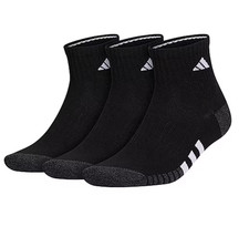 ADIDAS CUSHIONED 3 PAIR QUARTER ANKLE SOCKS MENS SHOE SIZE: 6-12 - BLACK