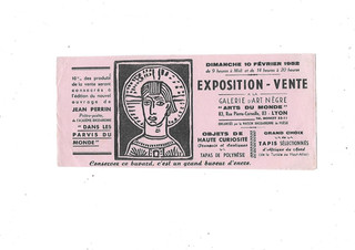 rare Buvard publicitaire thème culture Galerie d'Art Nègre Lyon 1952 Icone expo