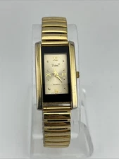 Vivani Tank Watch Women 21mm Case Gold Stretch Band- New Battery