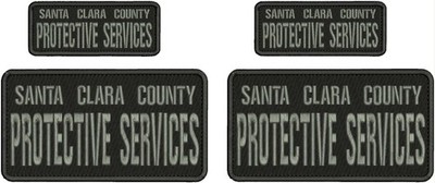 SANTA CLARA C P SERVICES EMBROIDERY PATCH 4X8 & 2X5 HOOK ON BACK GRAY ON BLACK