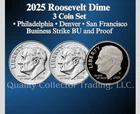 2025 P & D & S ROOSEVELT DIME 3 COIN SET NEW BU PLUS PROOF